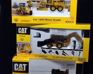 Lot 018-MT: CAT Die-cast Work Equipment Trio #1

Features:
•	CAT Diecast 140H Motor Grader, 55030
•	CAT Diecast 420D IT Backhoe Loader, 55061
•	CAT Diecast 980G Forest Machine, 55026
