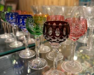 Small Vintage Bohemian Green Echt Bleikristall Crystal Cut to Clear Stemware