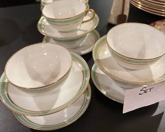 Antique Limoges set of (7) cups 12 saucers D&C L. Bernardaud Co Green Greek Keyhole Teacups and Saucers/Bernardaud /Good Gift/Teacups Saucers/French/Limoges