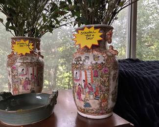 Pair 19th Century Rose Medallion Porcelain Vases