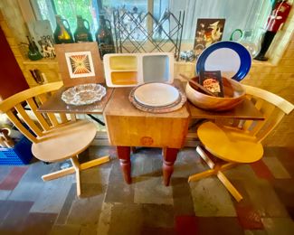 Butcher block with drop leaf sides