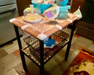 Tile top island created by artist, Clarence E Bohn