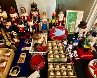 Shiny Brite ornaments, nutcrackers