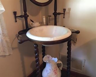 Victorian Washstand with Pitcher & Bowl