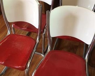 4 Vintage Red and White Chrome Dinette Chairs, 60s, Original Paint 