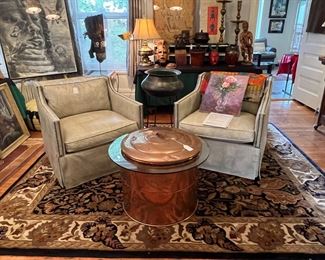 Pair of really cool chairs and a copper coffee table