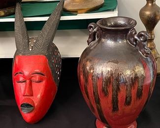 Red mask and beautiful flambé vase