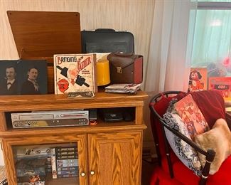 Oak entertainment center , Retro vintage chair 