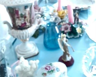 Capodimonte Nude Vase, Capodimonte candle holders,  misc glassware