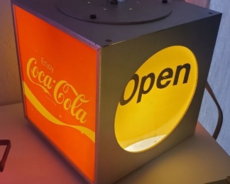 Vintage Coca Cola Open Rotating Cashiers Sign Pendant Light "Open"
