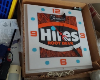 Hires Root Beer Lighted Clock Vintage