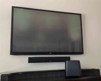 LG 60 Wall Mounted TV with Polk Audio Sound Bar  Subwoofer 