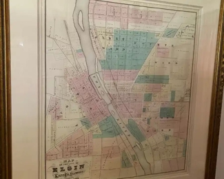 Antique Map of Elgin Illinois 1842! Framed!