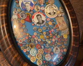 Vintage Political Buttons in Antique Frame