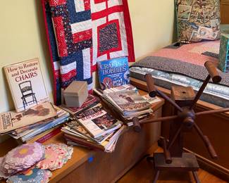 Antique Yarn Winder, Books on How To Knit, Sew, Repair