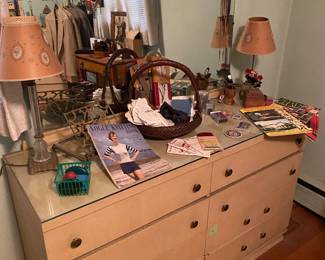 Mid Century Blonde Mahogany Low Boy with Mirror