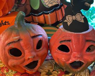 Vintage 1940's Jack O Lantern Paper Maiche With Metal Insert for your Candle