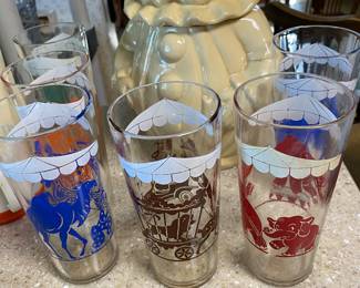 Vintage  Big Top Circus Drinking Glasses, Vintage Clown Cookie Jar