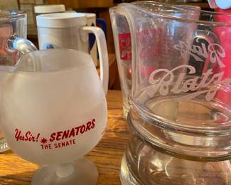 Vintage YES SIR!! Barneys of Chicago Market Place Cocktail Pourer, Blatz Glass Pitcher