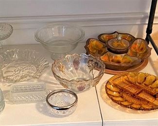 VARIETY OF GORGEOUS CRYSTAL AND OTHER SERVING PIECES.