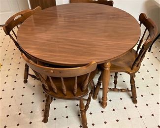 VERY NICE BREAKFAST TABLE AND CHAIRS WITH EXTRA LEAF.