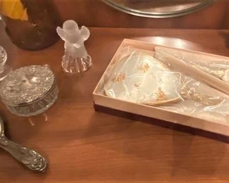SWEET COLLECTION OF STILL IN BOX ANTIQUE 3 PIECE VANITY SET [MIRROR, BRUSH, COMB].