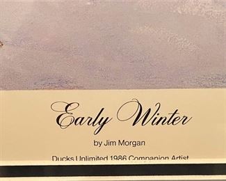 DUCKS UNLIMITED 1986 NUMBERED PRINT "EARLY WINTER" BY JIM MORGAN. 2625/5000. BEAUTIFULLY FRAMED.