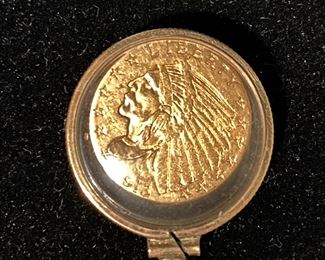 WOW 1913 2.50 INDIAN GOLD COIN PENDANT ON 14K GOLD CHAIN.