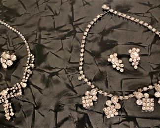 ANTIQUE RHINESTONE NECKLACE AND EARRINGS SETS.