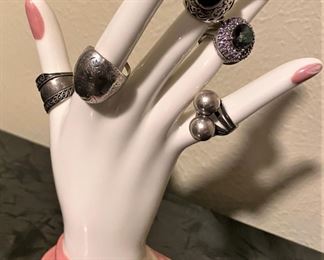 ANTIQUE STERLING SILVER RINGS.