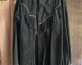 Char & Sher Designs Black Western Fringe Button Long Sleeve Shirt
