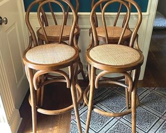 04 Set Of 4 Ballard Designs Rattan Bar Stools