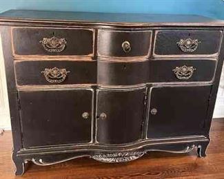 09 Vintage Ornate Black Wooden Cabinet