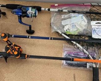 3 Fishing Rods Flueger, Lews, And Samurai Reels Plus Additional Lures And Bait
