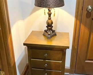 Antique Louis XVI Walnut Side Table W Table Lamp