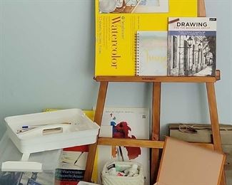 Art Supplies With Easel and Canvas Drop Cloth