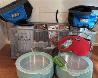 Big Bin Of Pet Supplies New Food Bowls, Grooming Tools, Retractable Leash More