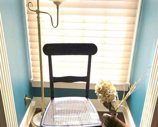 Black Painted Side Chair With Cane Seat, Lenox Brass Lamp Large Ceramic Vase