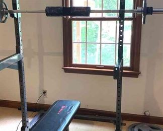 Body Solid Squat Rack With Marcy Bench, Bars And Weights