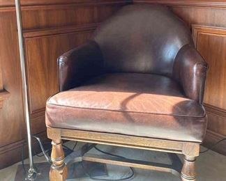 Brown Leather Swivel Office Chair With Lamp