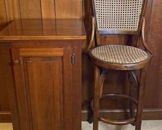 Cane Back Bar Stool With Side Table