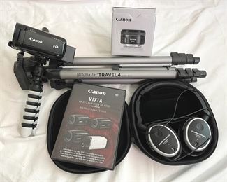 Canon Vixia, Tripod, 50mm Lens, Headphones