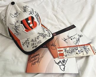 Cincinnati Bengals Signed Hat, Autograph Cards, Ticket