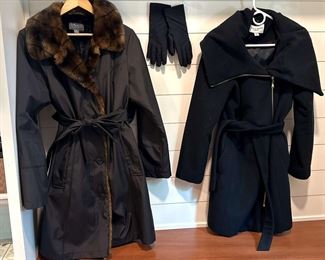 Gallery New York Faux Fur Lined Coat, Cole Hahn Wool Dress Coat, Black Dress Gloves