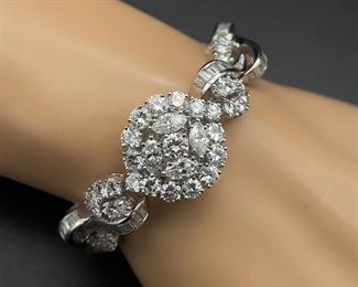 Custom Made, Vintage 12.22 Carat Diamond Peek-a-Boo Watch Bracelet from Prominent Minnesota Estate in Platinum