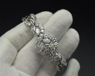 Custom Made, Vintage 12.22 Carat Diamond Peek-a-Boo Watch Bracelet from Prominent Minnesota Estate in Platinum