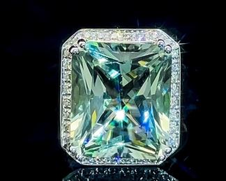 EXTRA LARGE 10.30+ Carat Natural Aquamarine & Diamond Rectangular Halo Cocktail Ring in 14k White Gold w/ Filigree Design