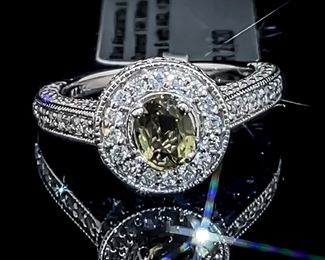 1.00 Carat Natural Alexandrite & Diamond Halo Engagement Ring in 14k White Gold w/ Report, Exquisite Design & Gorgeous Detail