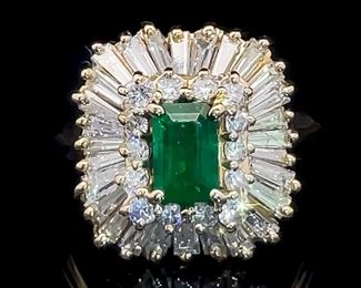2.75 Carat Natural Emerald & Diamond Double-Decker Halo Waterfall Ballerina Cocktail Ring in 14k Yellow Gold