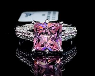 Fancy Pink & Simulated White Diamond Split Shoulder Pave Ring w/ Original Tag Attached!